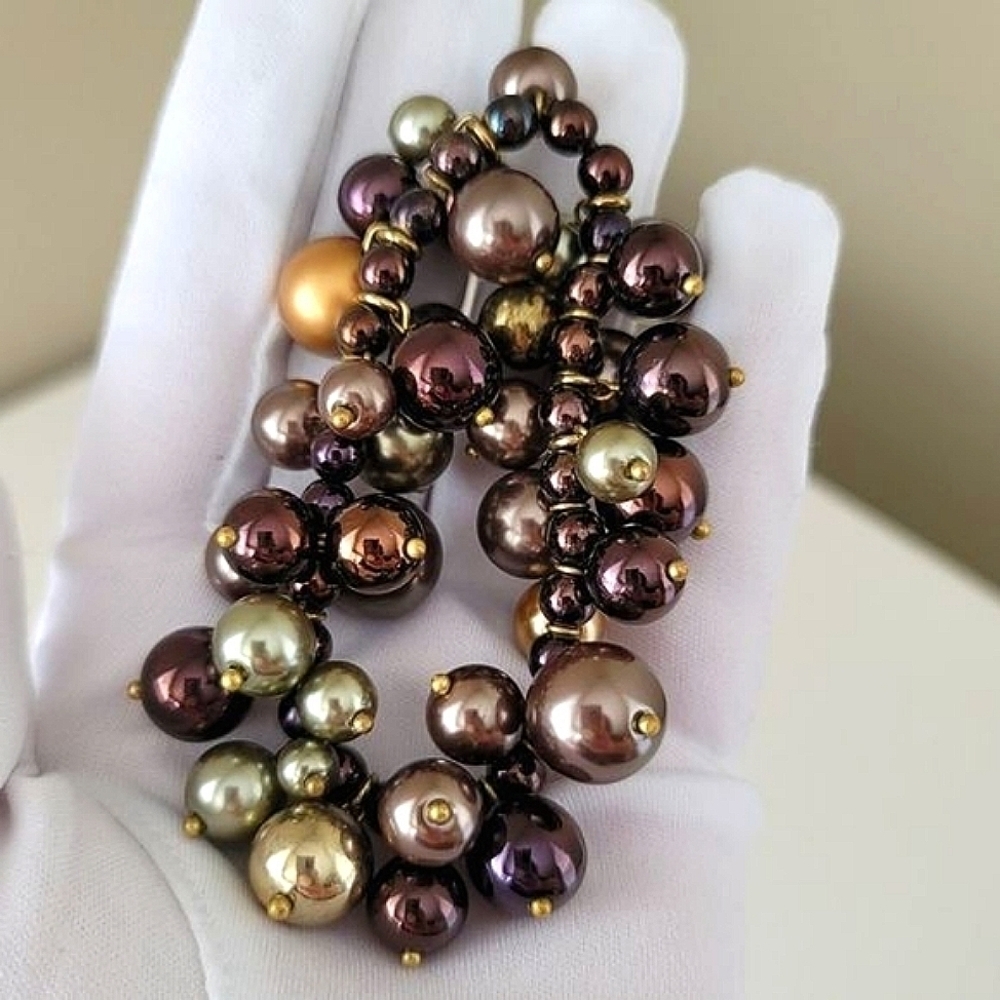 Bracelet Bauble Stretch Deep Plum, Bronze, Brown & Gold Baubles Bracelet #0049